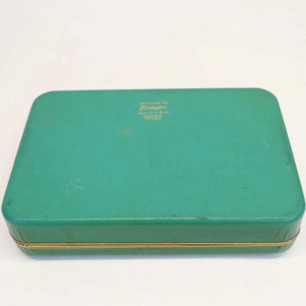 Farrington Vintage Jewelry Box Green Texol Gold Filigree Mid Century Trinket